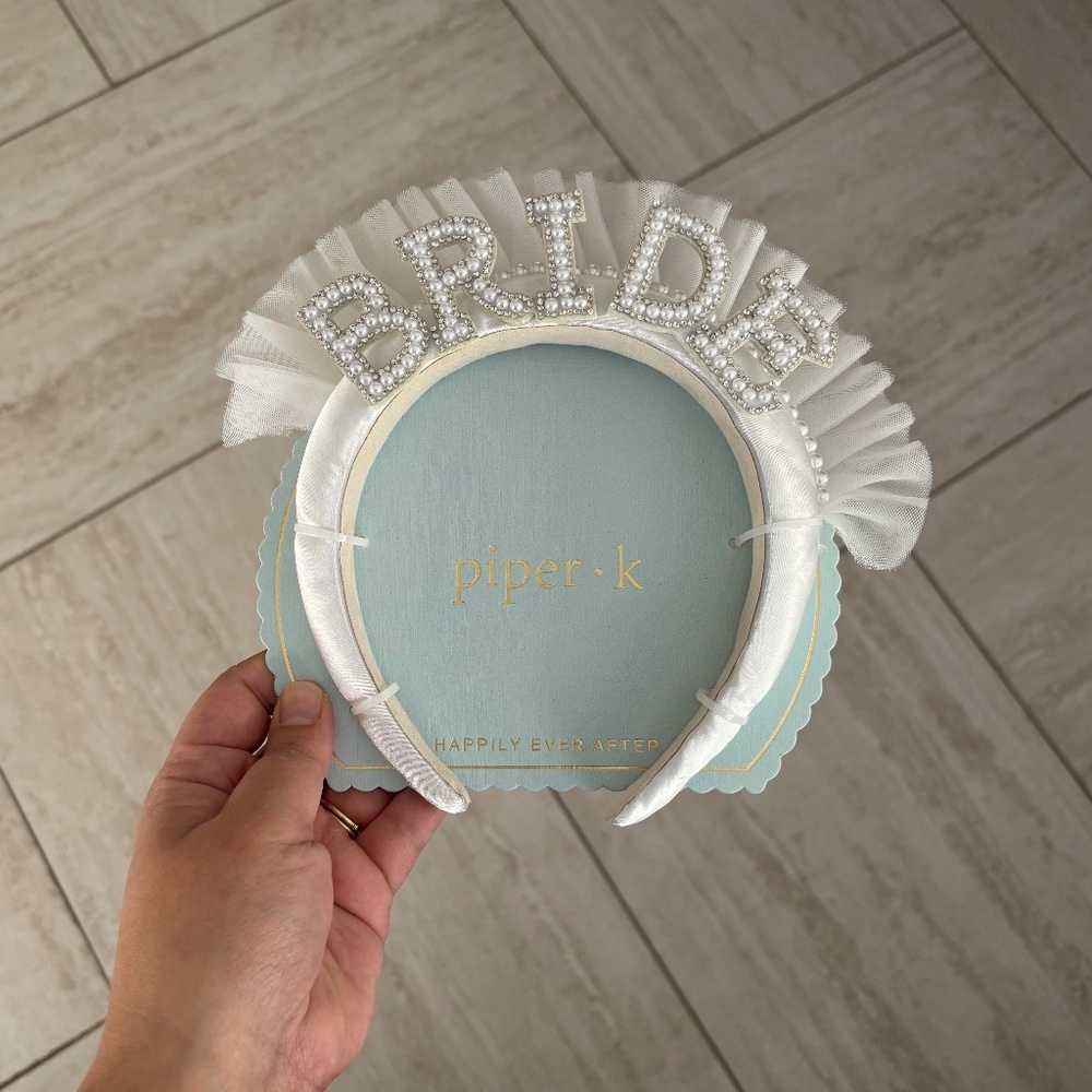 NWT Piper K "BRIDE" Pearl and Tulle Embellished Headband